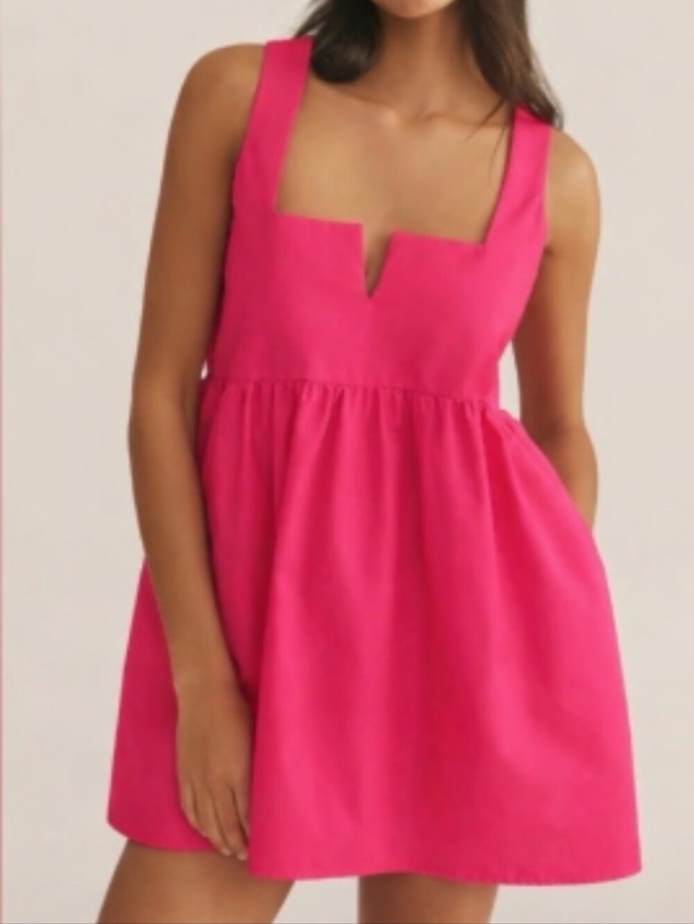 Anthropologie Daily Practice Split Neck Sleeveless Pink Babydoll Mini Dress XS